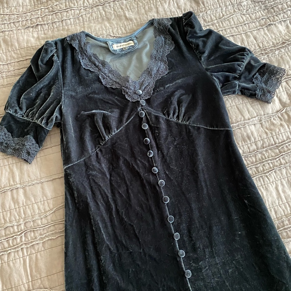 Elegant Black Velvet Dress with Lace Trim